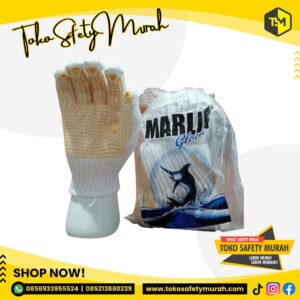 Sarung Tangan Safety Kerja Proyek / Tukang Sarung Tangan Benang Dasar Putih Bintik Kuning Marlin (12 Pasang)