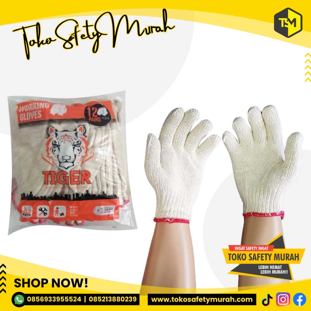 Sarung Tangan Kerja Rajut Benang 6 Tiger Murah Grosir #Jual Alat Pelindung Diri APD Alat Keselamatan Kerja K3