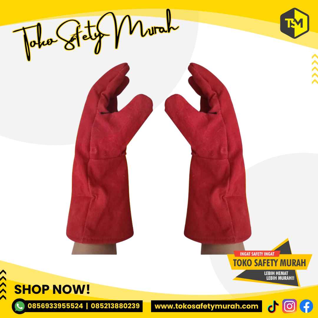 Sarung Tangan Las Kulit Merah14" Pelipid Kulit 14 inch Welding Gloves - Image 3