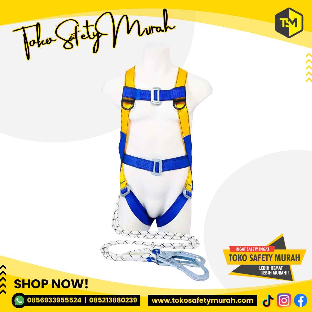 Full Body Harness Double Big Hook Besar + Tali Dada / Sabuk Tali Pengaman Safety Belt #Jual Alat Pelindung Diri APD Alat Keselamatan Kerja K3 - Image 2