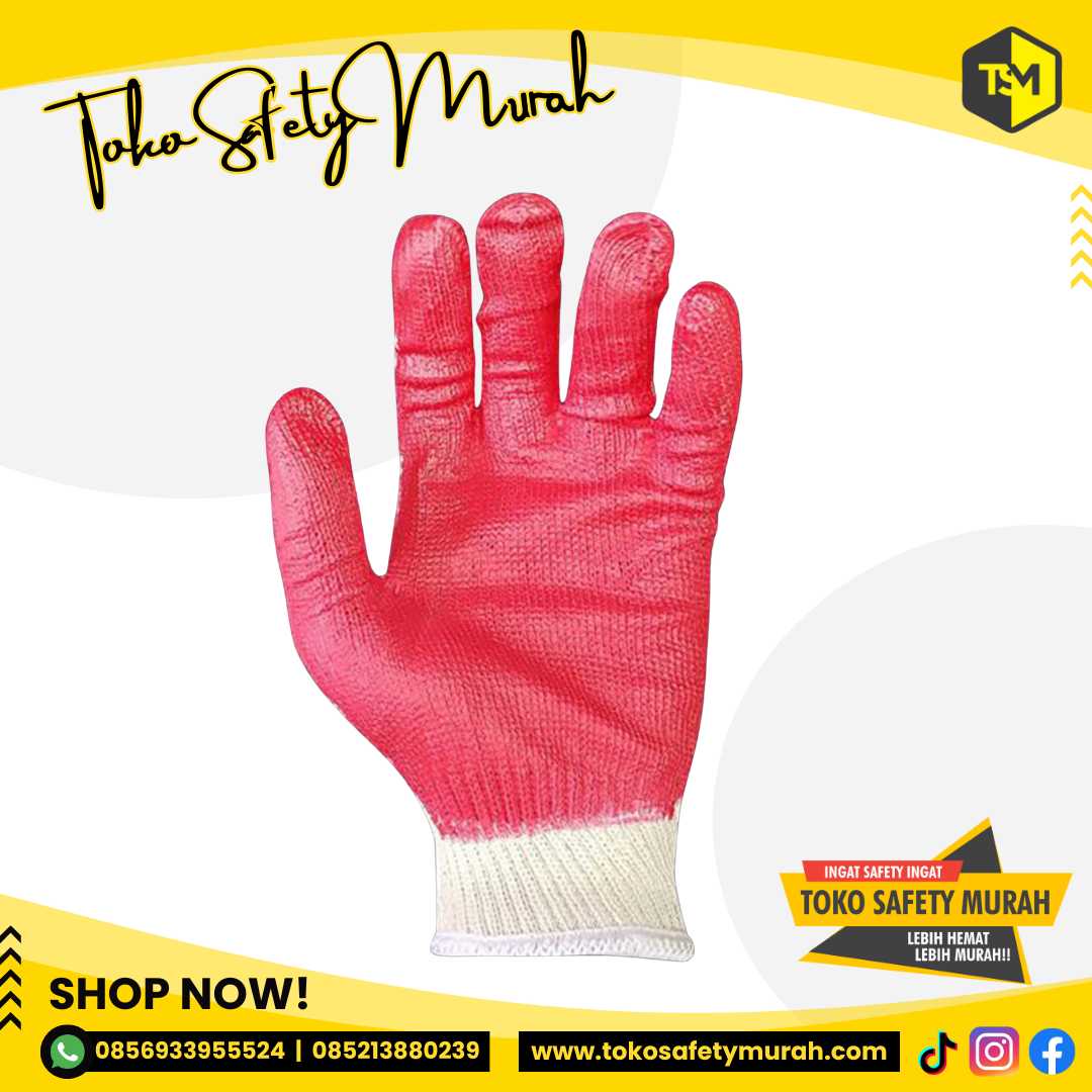 Sarung Tangan Kerja Rajut Katun Lapis Karet Dipping Gunte / Antislip Licin Anti Gores Angkat Kaca Safety Gloves Murah Lusinan - Image 4