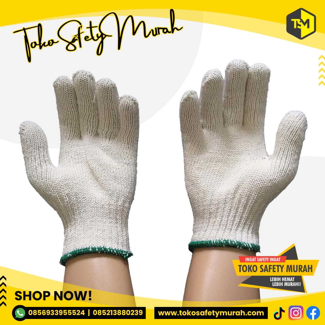 Sarung Tangan Kain Katun Tebal B8 Cotton Rajut Benang 8 Putih KUDA (12 pasang) Grosir Safety Glove Proyek Mekanik Industri Bengkel #Jual Alat Pelindung Diri APD Alat Keselamatan Kerja K3 - Image 2