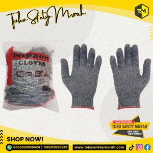 Sarung Tangan Kerja Kain Abu Abu Grey Nippon Benang 6 List Merah Safety Gloves Working Industri Tukang Proyek 6B #Jual Alat Pelindung Diri APD Alat Keselamatan Kerja K3