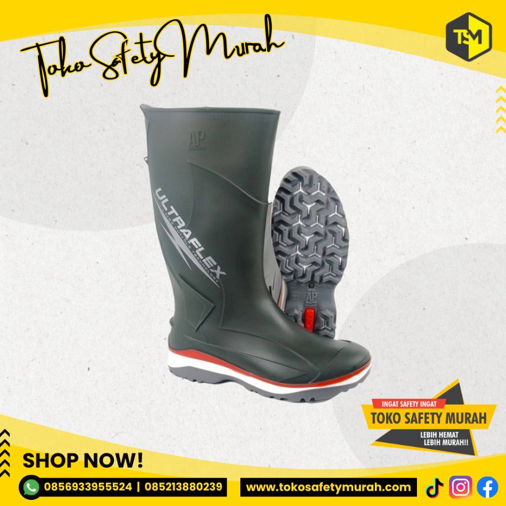 Sepatu AP Boots 2018 Ultraflex Sepatu Boot Karet Hujan Anti Air PVC - Hijau - Image 4