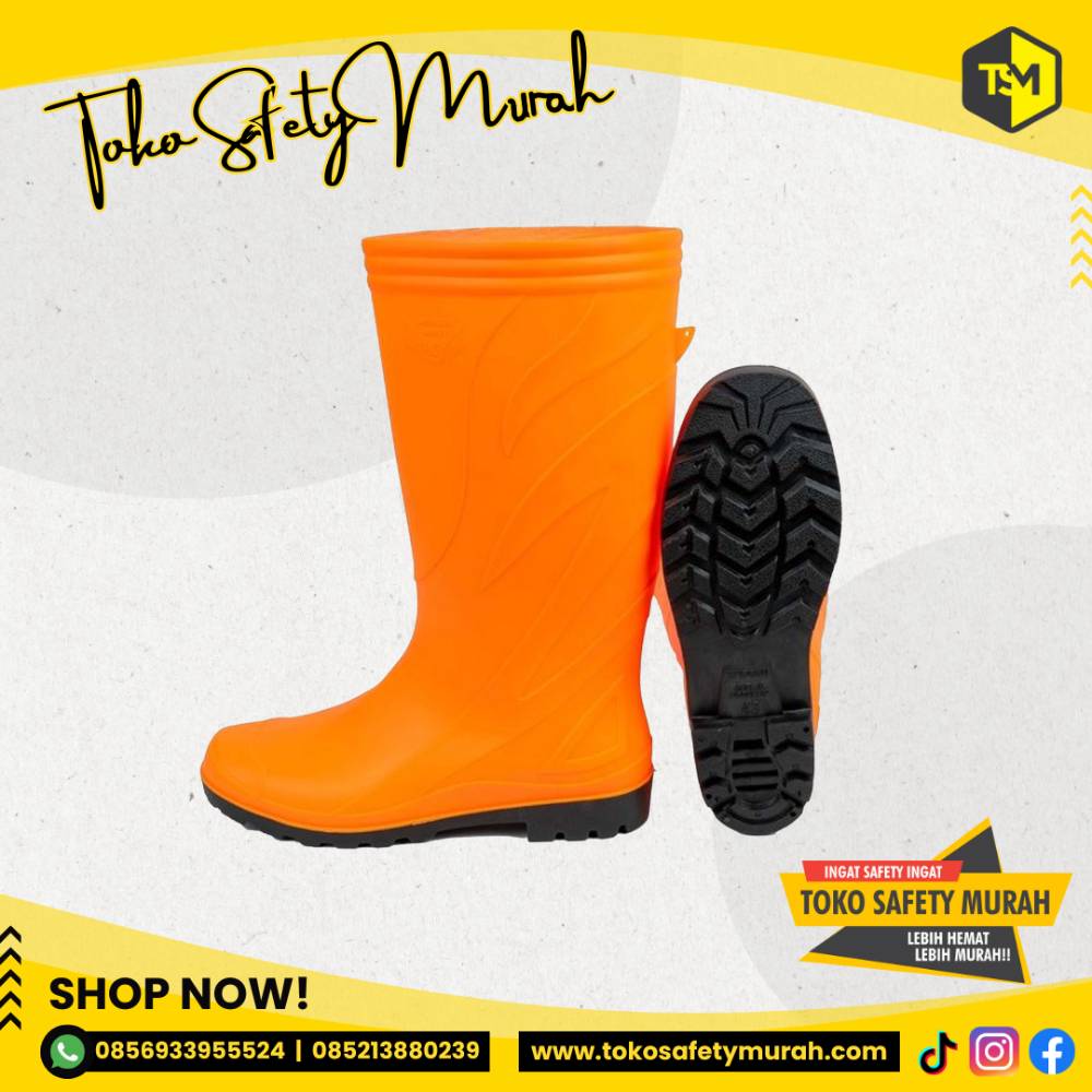Sepatu Boot Karet Tinggi Pria / Wanita Orange Size 38-43 - Image 3