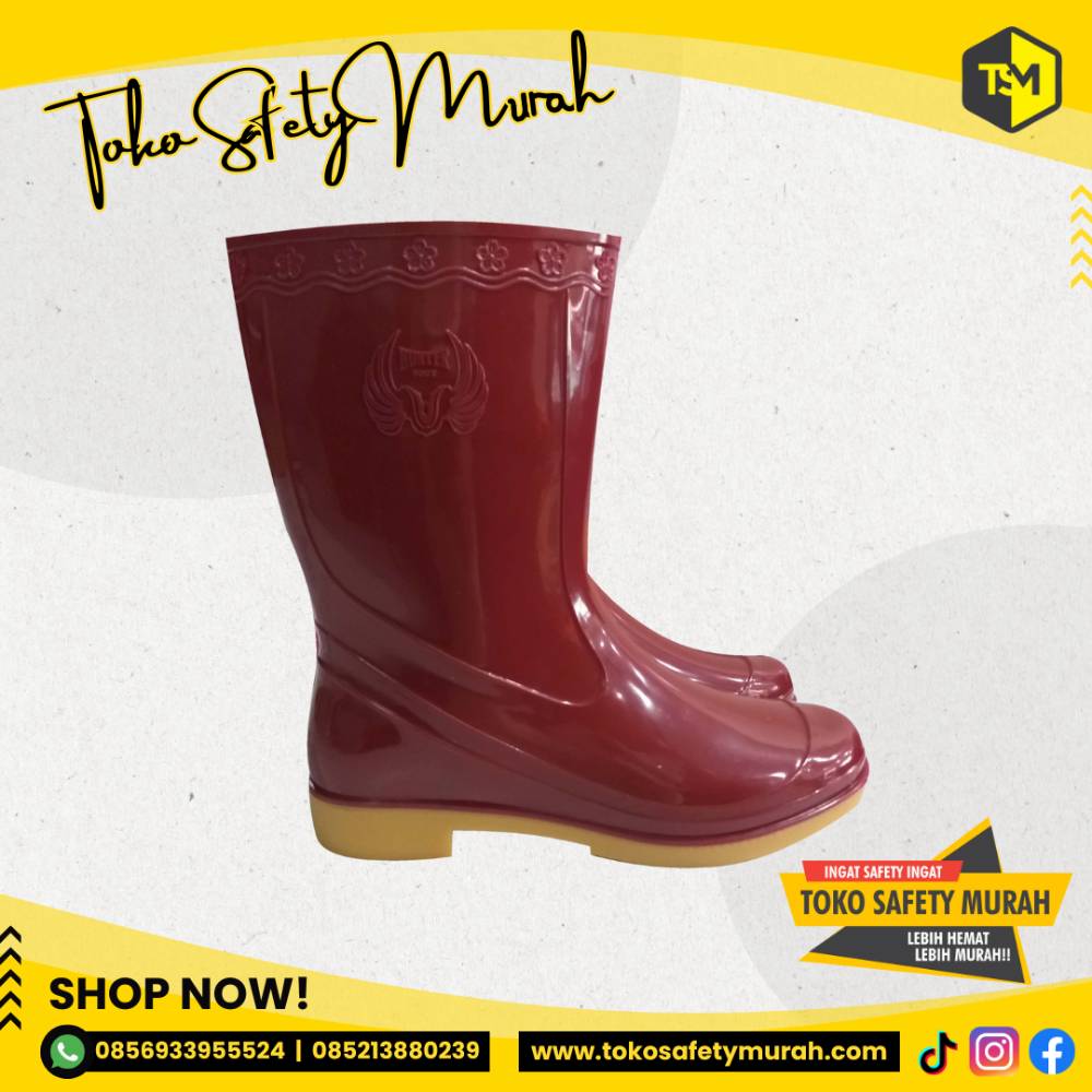 Sepatu Boot Pendek Karet Maroon Size 23-25 Sepatu Boot Pria Wanita PVC - Image 2