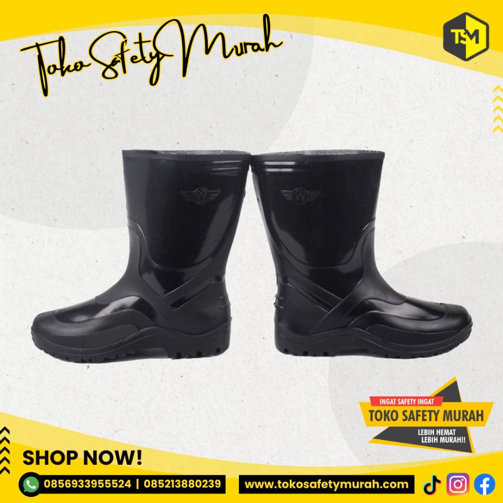 Sepatu Boot Wing On Pendek Karet Hitam Boots Kerja Proyek Anti Air Murah Best Quality - Image 2