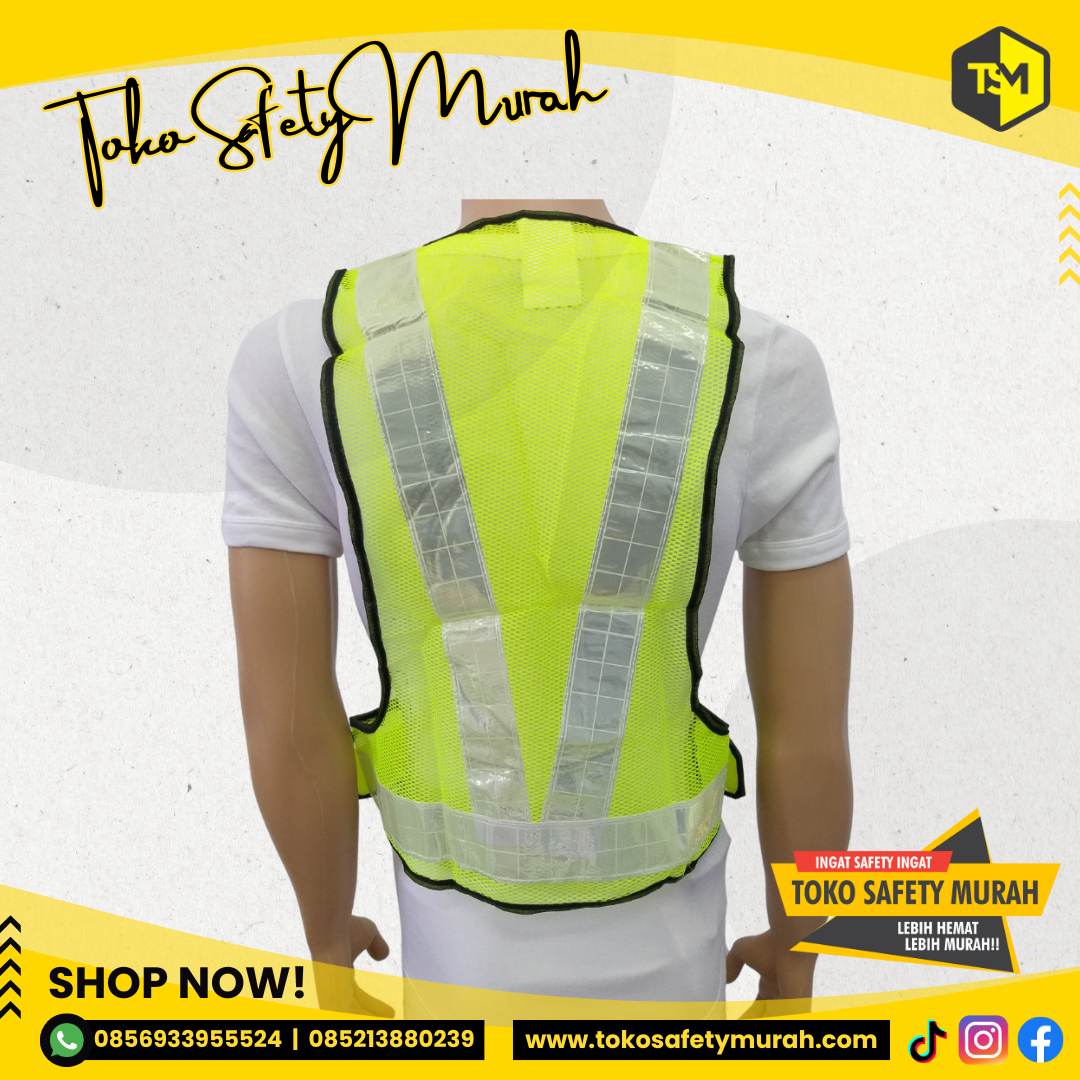 Rompi Jaring V Hijau Scotlight Putih / Safety Vest / Rompi Safety #Jual Alat Pelindung Diri APD Alat Keselamatan Kerja K3 - Image 2