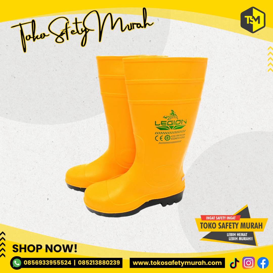 Safety Boot Legion PVC Yellow Sepatu Boot Safety Kuning Besi Steel Toe Tahan Air #Jual Alat Pelindung Diri APD Alat Keselamatan Kerja K3 - Image 2