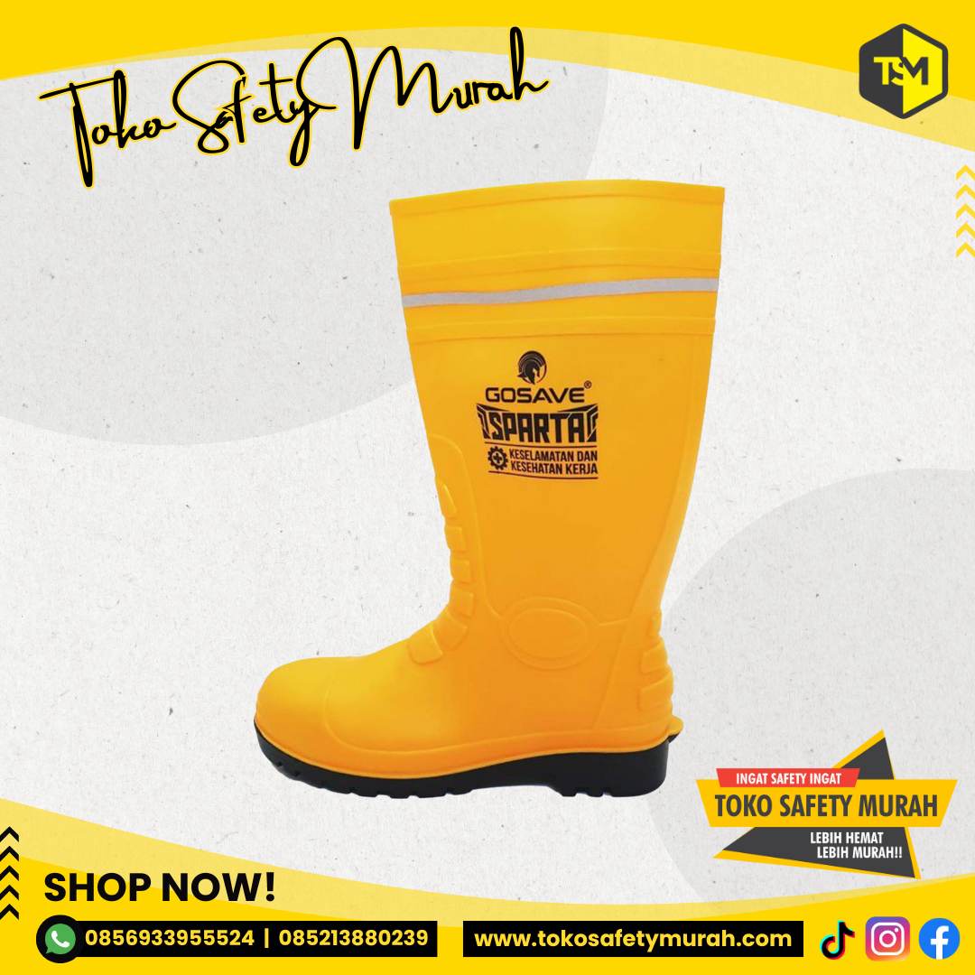 Sepatu Boot Gosave Safety PVC Kuning Rain boot Yellow Boots Sparta Karet Ujung Besi Steel Toe #Jual Alat Pelindung Diri APD Alat Keselamatan Kerja K3 - Image 2