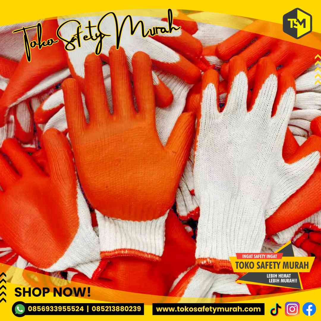 Sarung Tangan Lapis Karet Premium / Industri Kaca Safety Glove Cotton Latex General Work / Grip Kuat Antislip Licin - Image 8