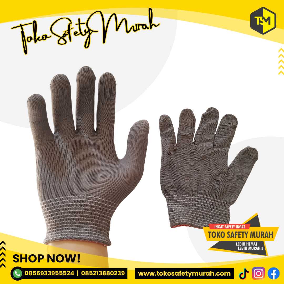 Sarung Tangan Nylon Putih Halus Lembut / Nilon Palmfit Polyster 13 gauge Abu-Abu Grey Gray MURAH GROSIR - Image 3