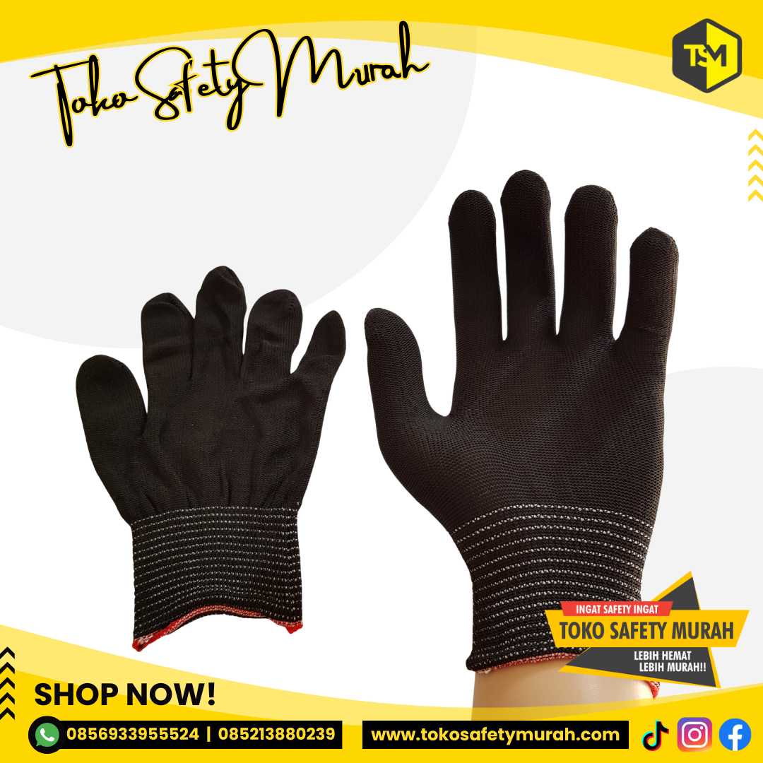 Sarung Tangan Nylon Palmfit Polyester 13 gauge Hitam Black Safety Proyek Tukang Mekanik Industri Gloves - Image 5