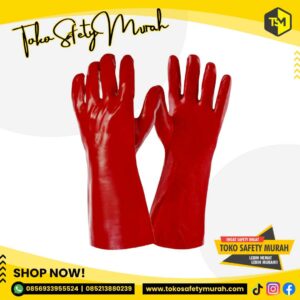 Sarung Tangan PVC Merah 14" Tahan Kimia Pupuk Peternakan Kandang / Red PVC Glove Karet