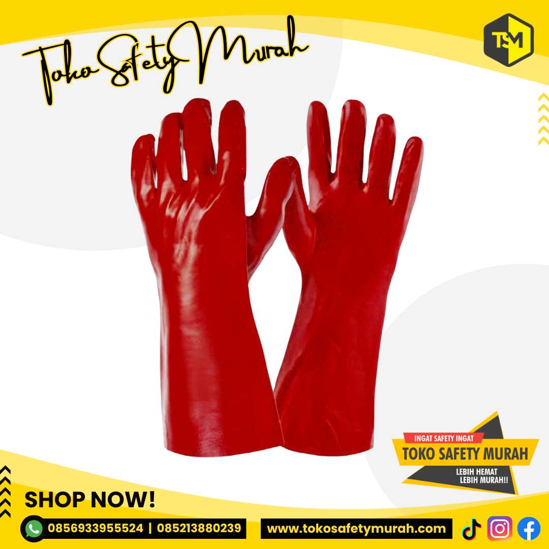 Sarung Tangan PVC Merah 14" Tahan Kimia Pupuk Peternakan Kandang / Red PVC Glove Karet