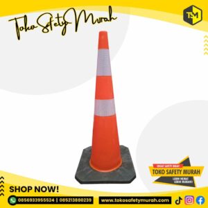 Traffic Cone 90 cm Dasar Hitam Double Scotlight Kerucut 90cm Scotlight Putih-Putih
