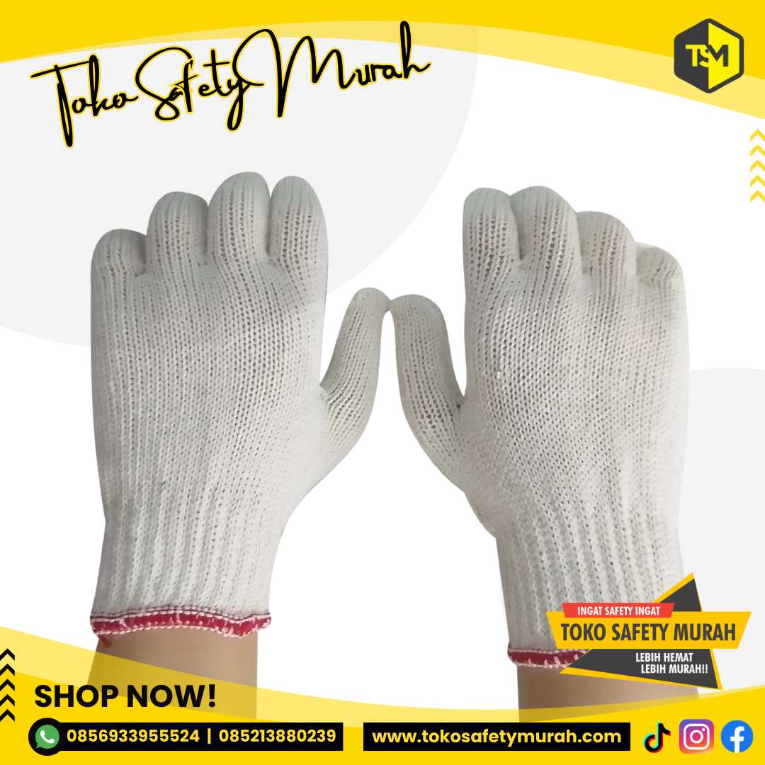 Sarung Tangan Kerja Katun Benang 6 List Merah B6 Safety Working Glove 6B Lusinan - Image 4