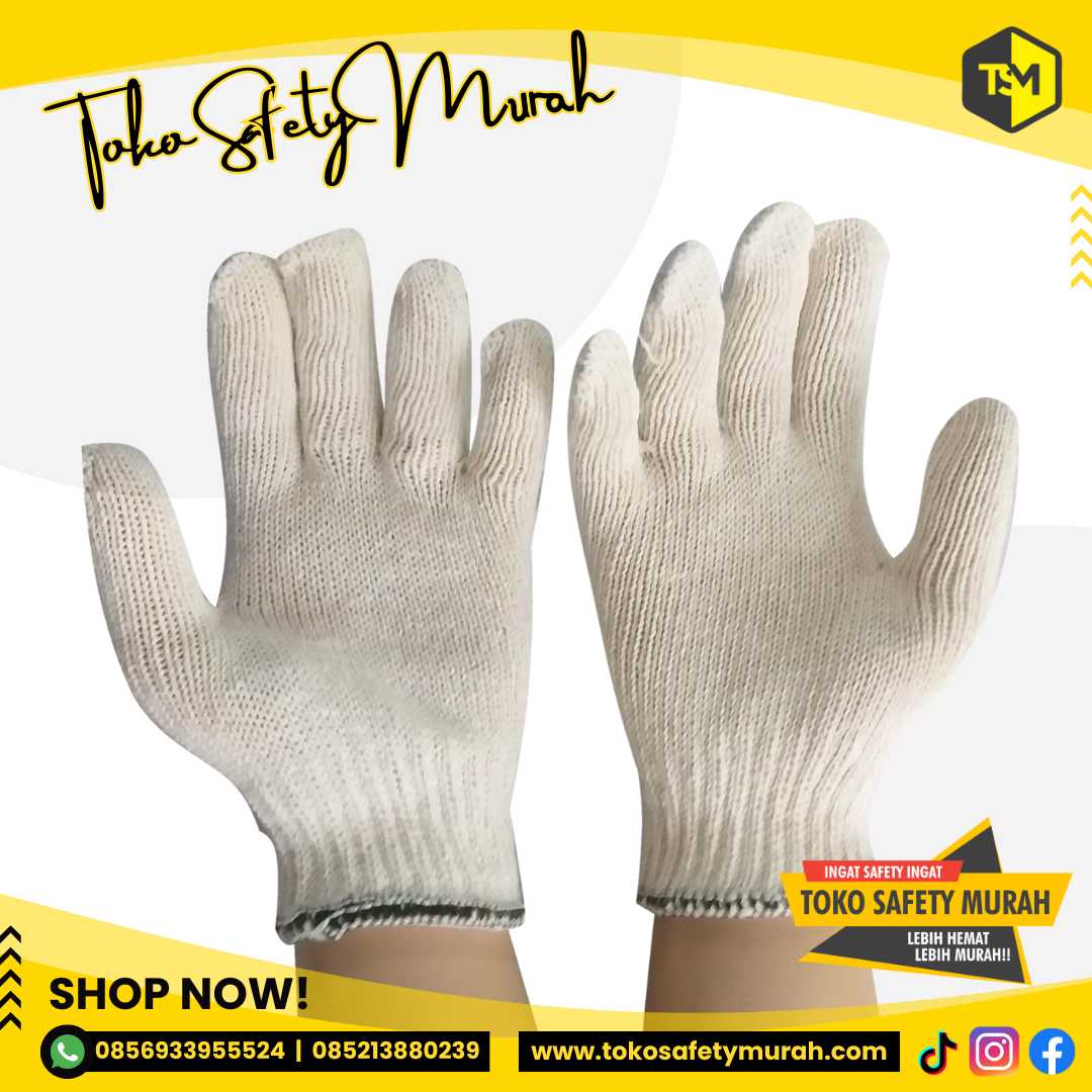 Sarung Tangan 8 Benang Kain Katun Tebal Rajut B8 Working Safety Glove Proyek 8B Lusinan Murah - Image 2