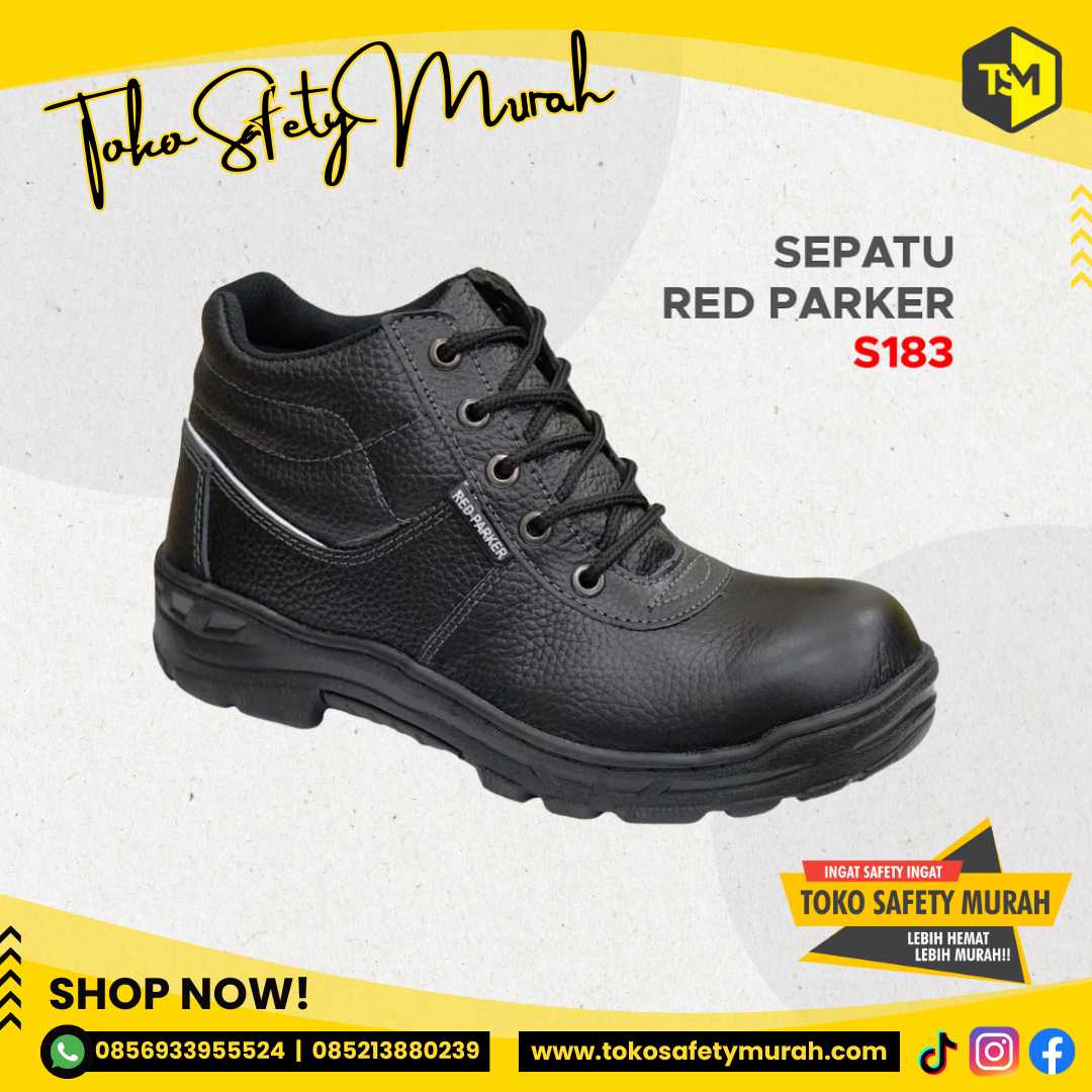 Sepatu Safety Red Parker Sepatu Kerja Safety Warna Hitam Model Tali Size 44-45 - Image 3