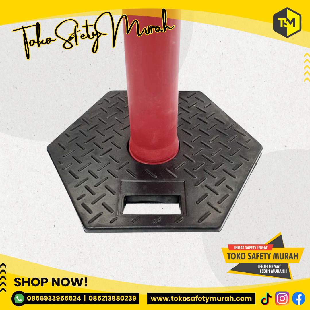 Stick Cone Tinggi 115 cm Base Karet Rubber (Siap Pakai / Sudah Berat) Berat Kokoh / Tiang Stik Pembatas Jalan Lalu Lintas Parkir - Image 3