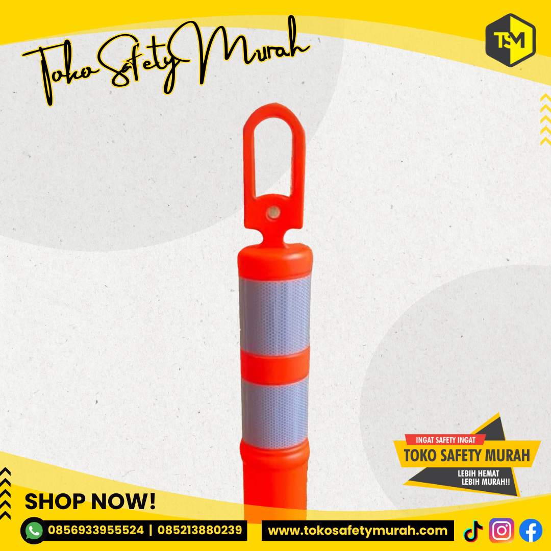Stick Cone Dasar Karet Rubber Safety Cone Pembatas Jalan - Image 2