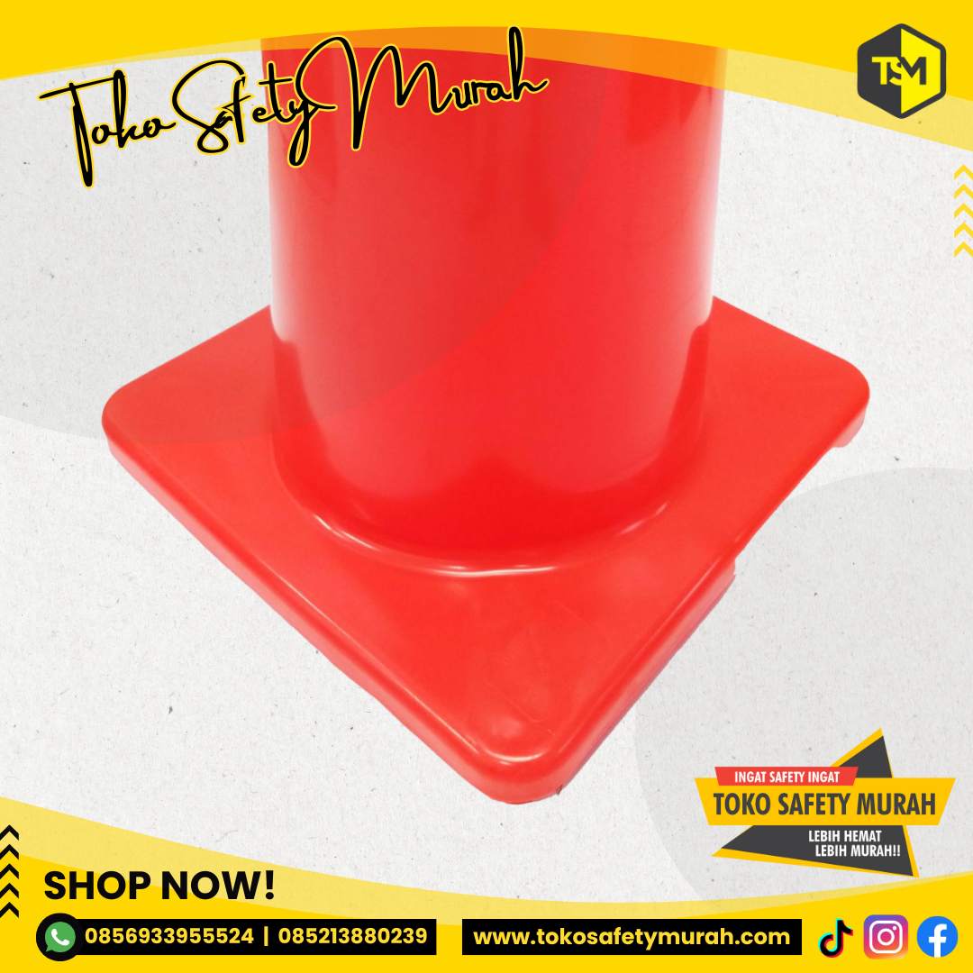 Traffic Cone Full Rubber Tinggi 90 cm Orange / Safety Cone Karet Model Double Scotlight / Kerucut Pembatas Jalan 90cm #Jual Alat Pelindung Diri APD Alat Keselamatan Kerja K3 - Image 3