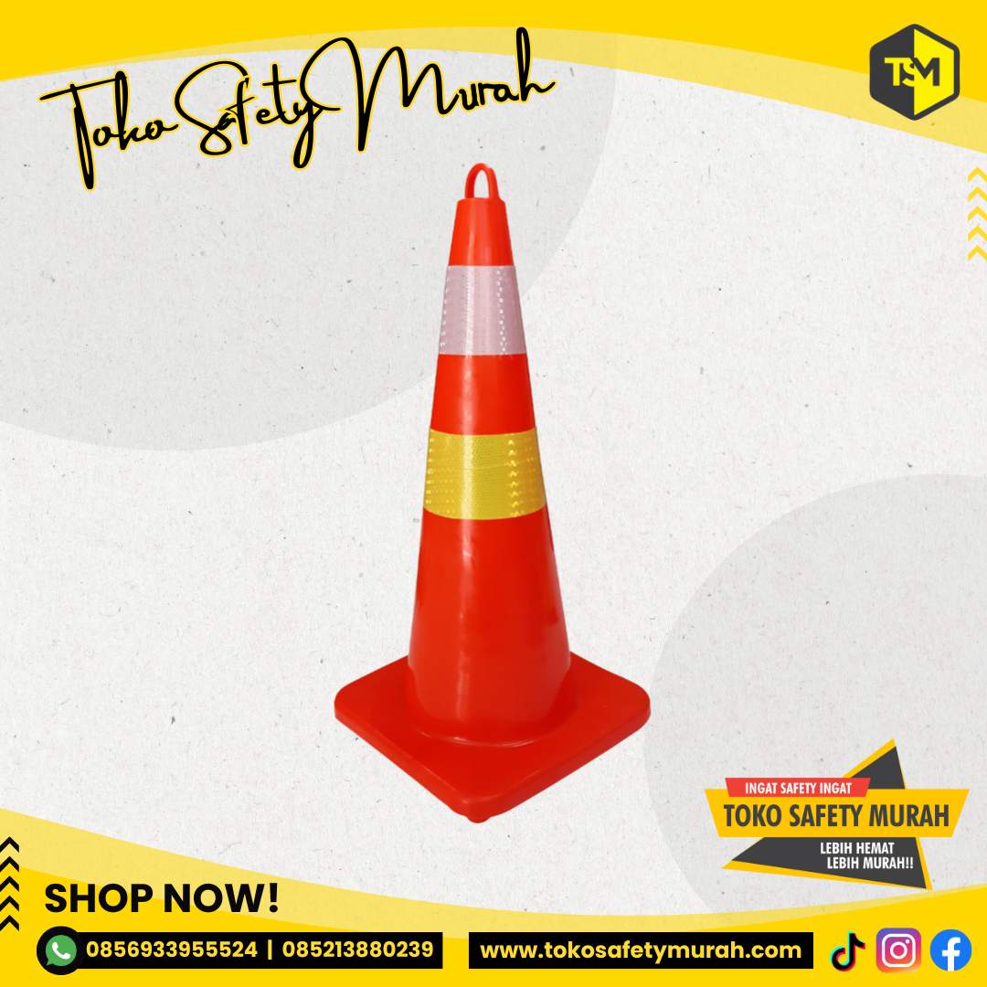 Safety Traffic Cone 70 cm Orange Rubber / Kerucut Lalu Lintas Segitiga Pembatas Jalan Karet 70cm Murah - Image 2