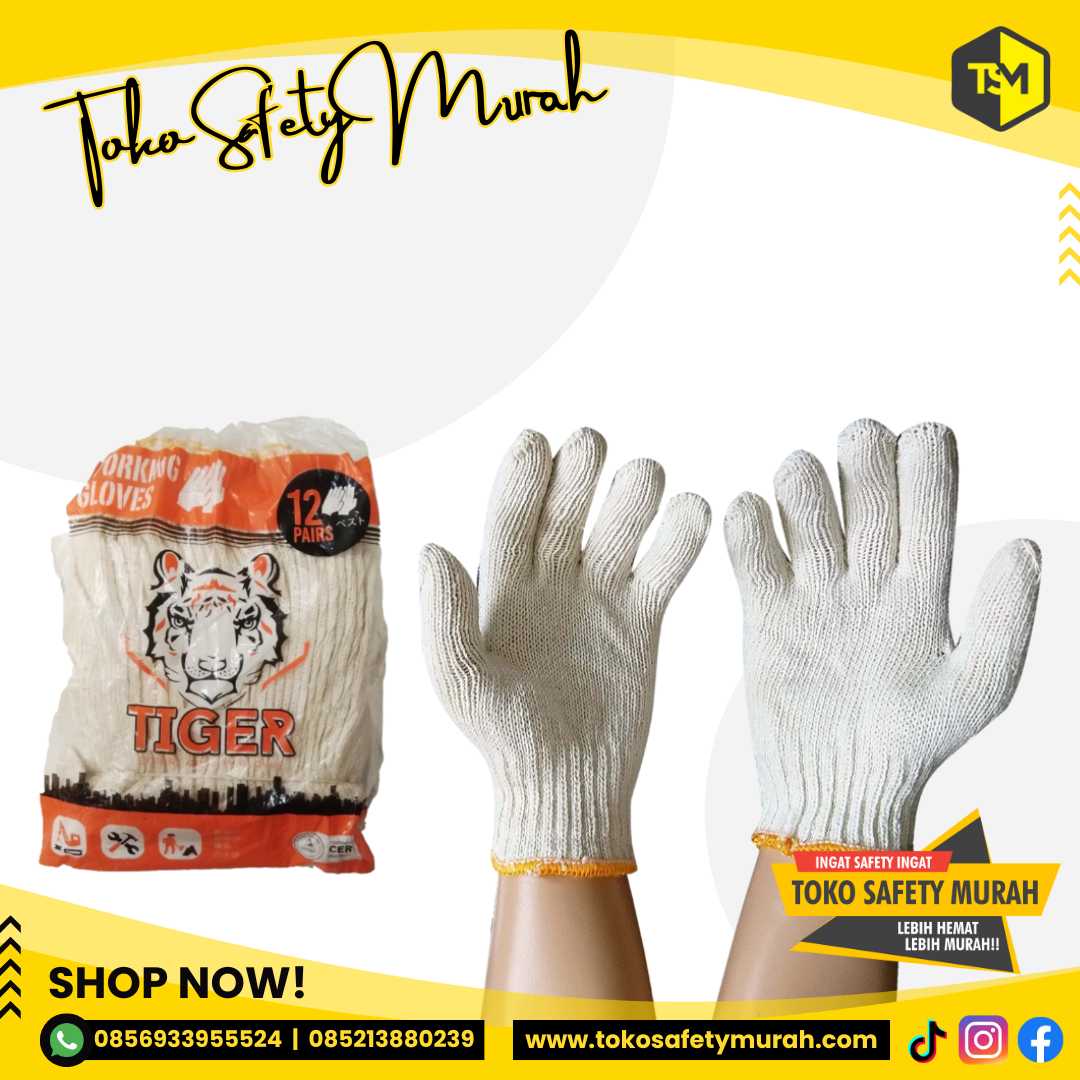 Sarung Tangan Kerja Rajut Benang 4 Tiger Murah Grosir Working Safety Gloves Proyek Industri #Jual Alat Pelindung Diri APD Alat Keselamatan Kerja K3