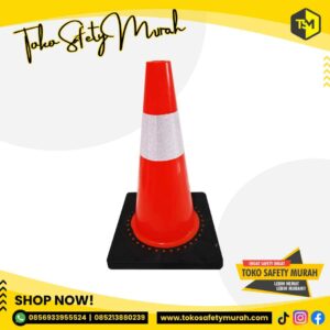 Traffic Cone 45 cm / Kerucut Lalu Lintas 45cm Alas Hitam Kecil Mini / Safety Rubber Karet Tebal