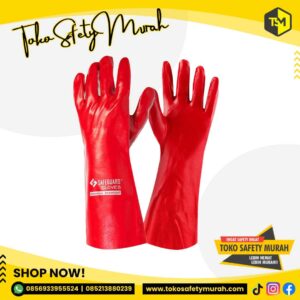 Sarung Tangan PVC Merah 14" Safeguard / Tahan Panas Asam Kimia Safety Chemical Gloves 35 cm Red PVC Karet
