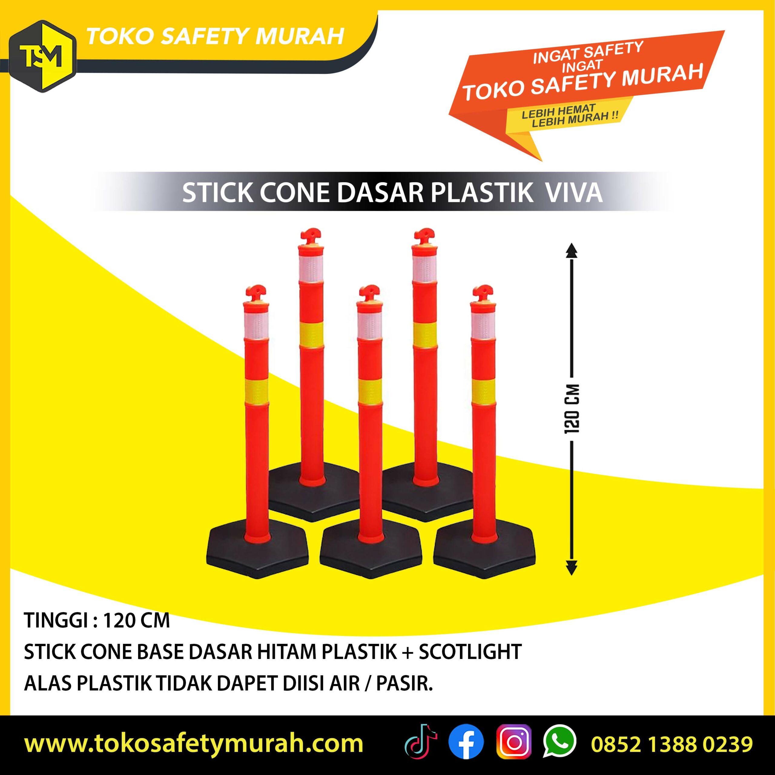 Stick Cone Plastik Tinggi 120 cm VIVA / Tiang Stik Alas Base Tapak Hitam / Traffic Pembatas Jalan Parkiran Safety #Jual Alat Pelindung Diri APD Alat Keselamatan Kerja K3