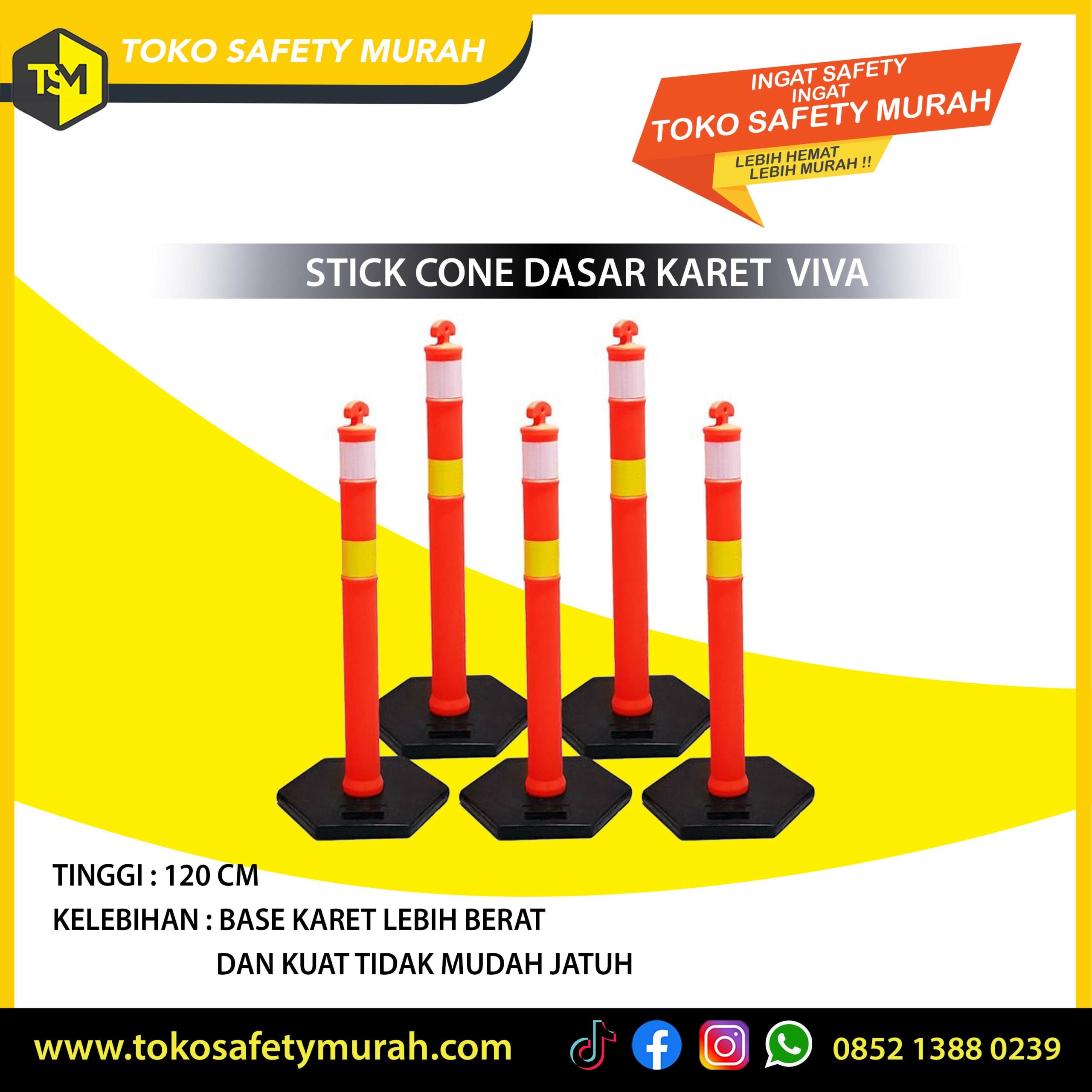 Stick Cone Alas Karet / Base Rubber Berat / Tiang Stik Pembatas Jalan Tinggi 120 cm / Jalanan Parkiran Double Scotlight