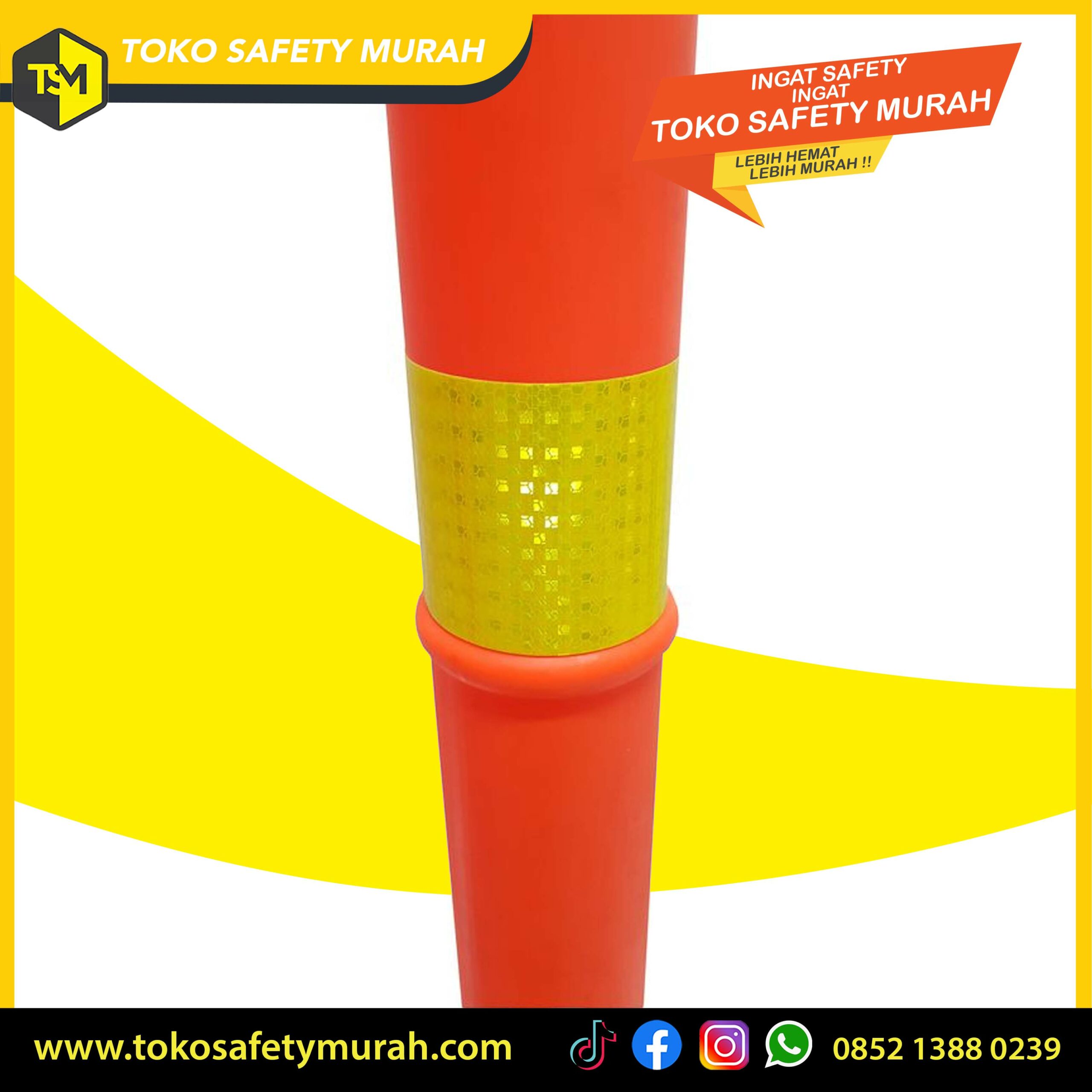 Stick Cone Alas Karet / Base Rubber Berat / Tiang Stik Pembatas Jalan Tinggi 120 cm / Jalanan Parkiran Double Scotlight - Image 3