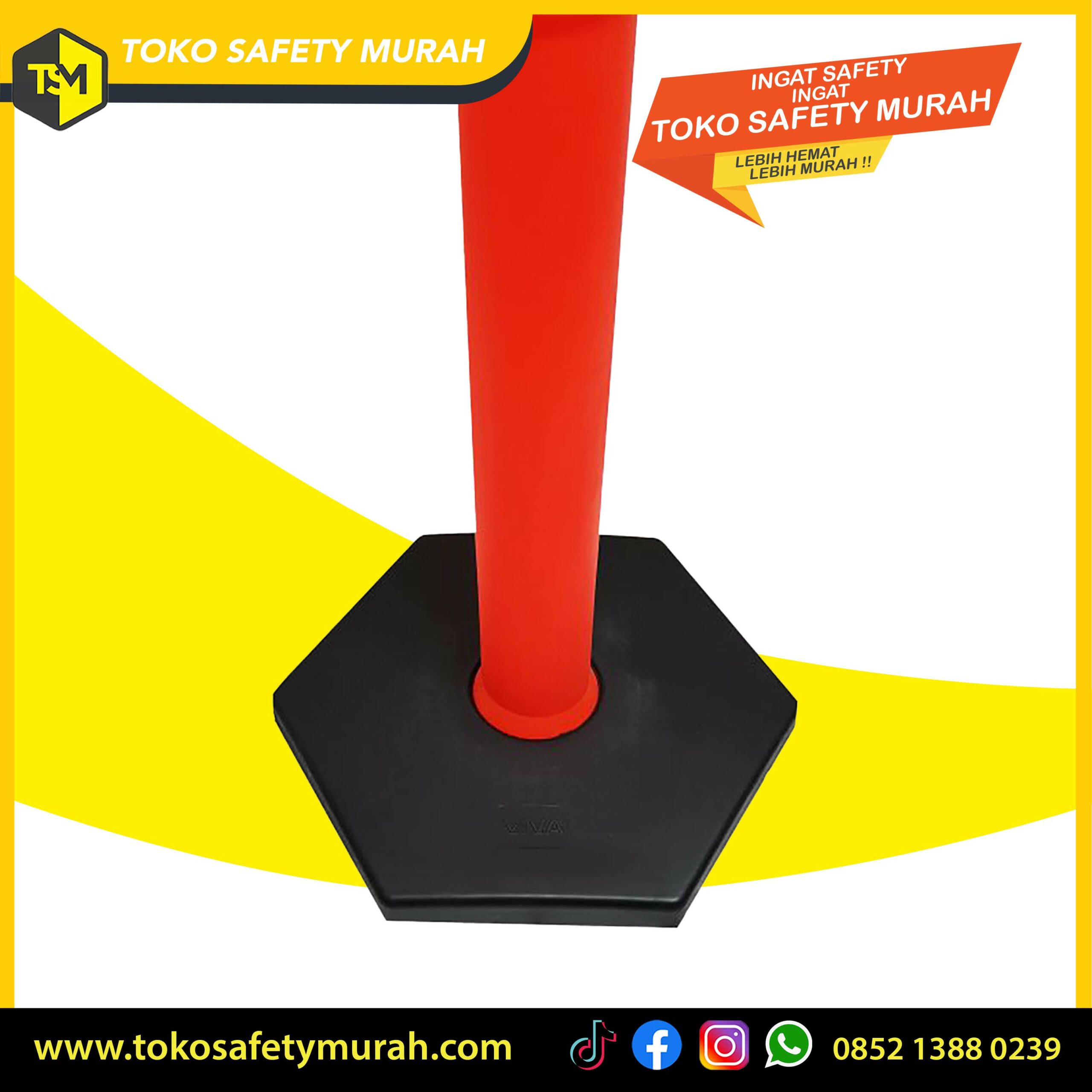 Stick Cone Plastik Tinggi 120 cm VIVA / Tiang Stik Alas Base Tapak Hitam / Traffic Pembatas Jalan Parkiran Safety #Jual Alat Pelindung Diri APD Alat Keselamatan Kerja K3 - Image 4