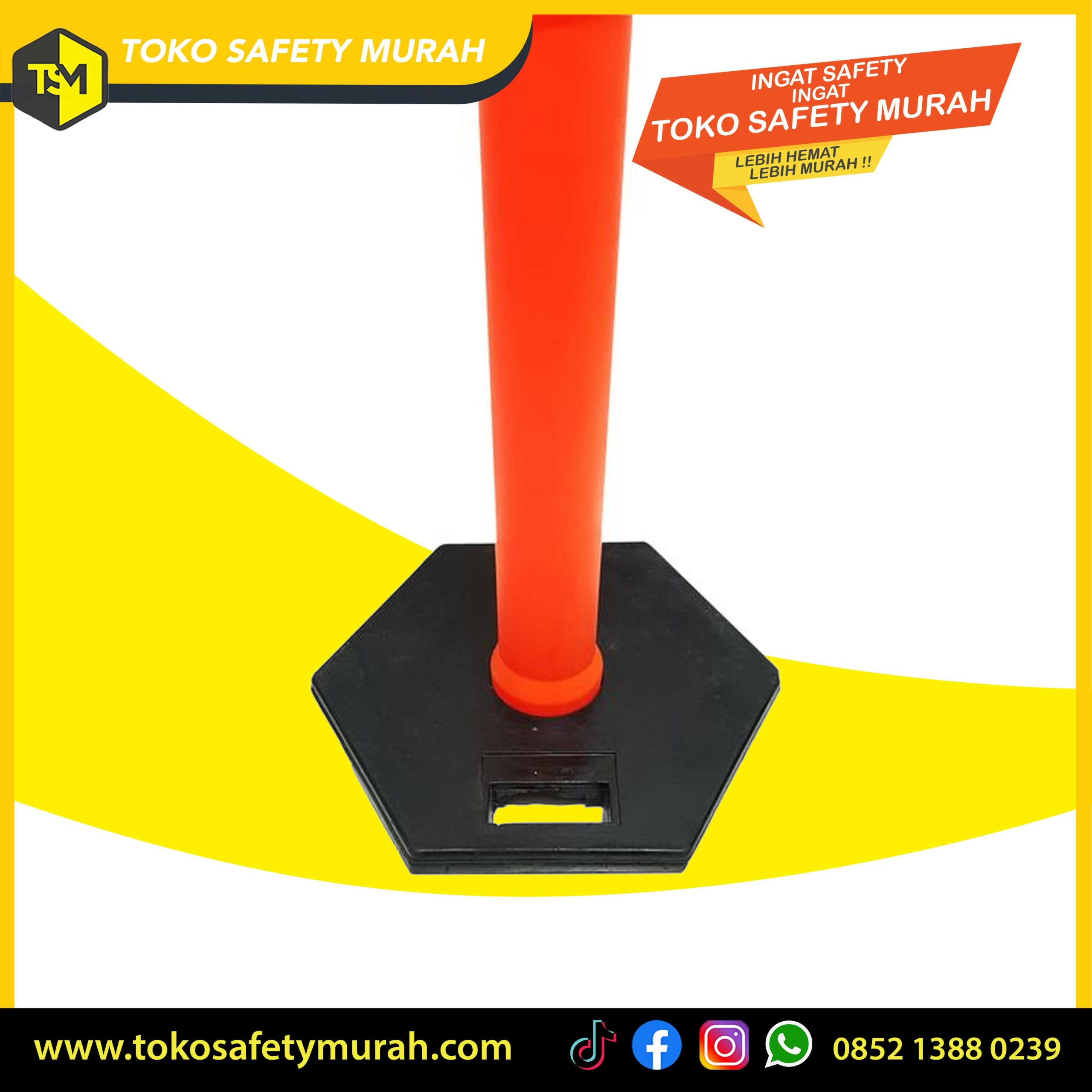 Stick Cone Alas Karet / Base Rubber Berat / Tiang Stik Pembatas Jalan Tinggi 120 cm / Jalanan Parkiran Double Scotlight - Image 4