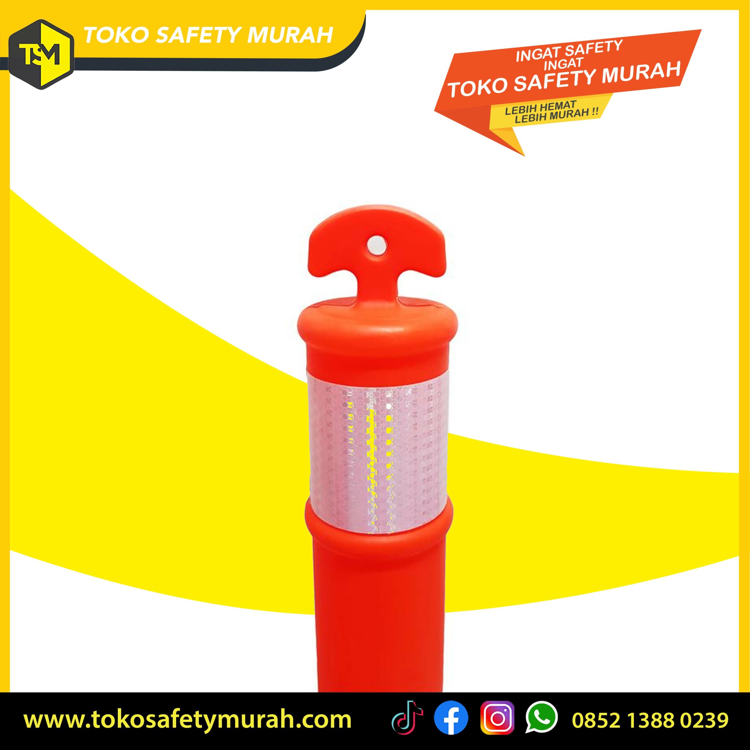 Stick Cone Alas Karet / Base Rubber Berat / Tiang Stik Pembatas Jalan Tinggi 120 cm / Jalanan Parkiran Double Scotlight - Image 5