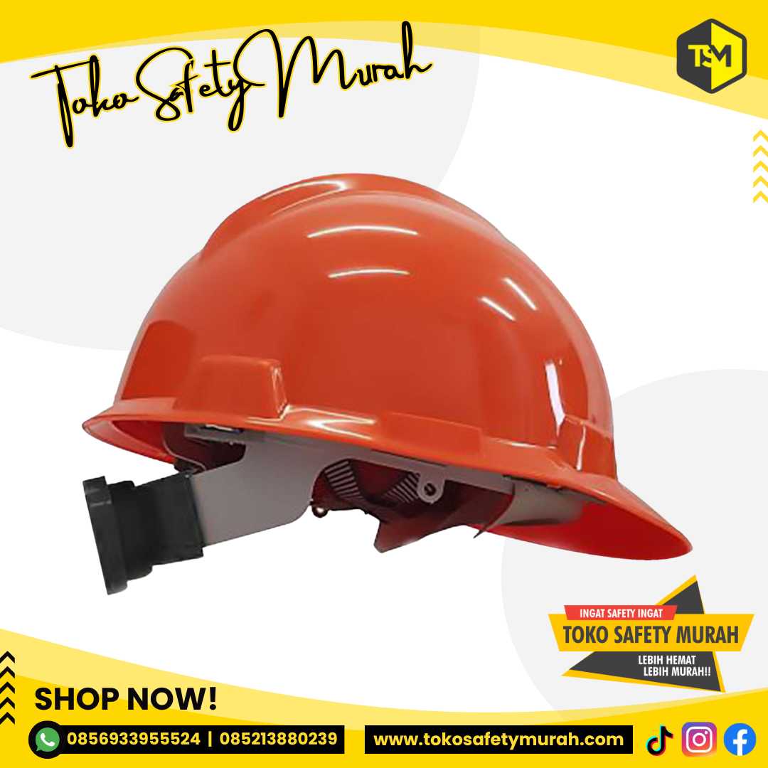 Helm SNI Proyek AAA Orange + Fastrek Sarang Putar + Tali Dagu. Helmet Warna Terang Mengkilap #Jual Alat Pelindung Diri APD Alat Keselamatan Kerja K3