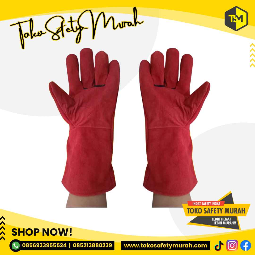 Sarung Tangan Las Kulit Merah14" Pelipid Kulit 14 inch Welding Gloves