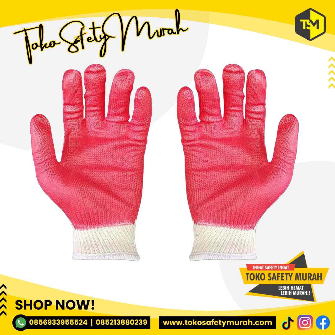 Sarung Tangan Kerja Rajut Katun Lapis Karet Dipping Gunte / Antislip Licin Anti Gores Angkat Kaca Safety Gloves Murah Lusinan - Image 3