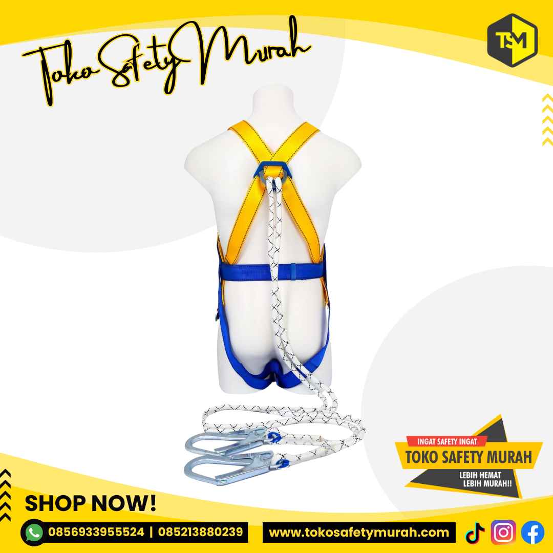 Full Body Harness Double Big Hook Besar + Tali Dada / Sabuk Tali Pengaman Safety Belt #Jual Alat Pelindung Diri APD Alat Keselamatan Kerja K3 - Image 3