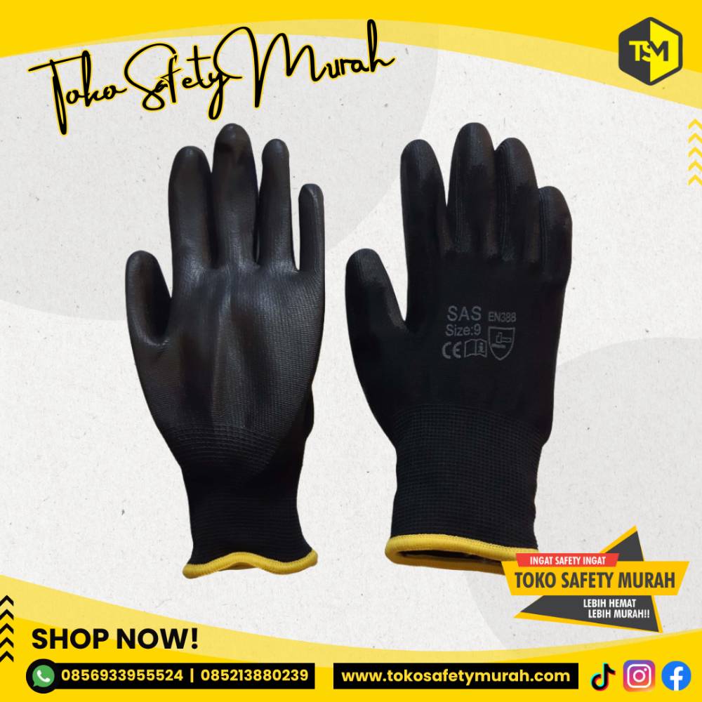 Sarung Tangan Safety Nylon Polyurethane PU Coating Karet Serbaguna - Image 5