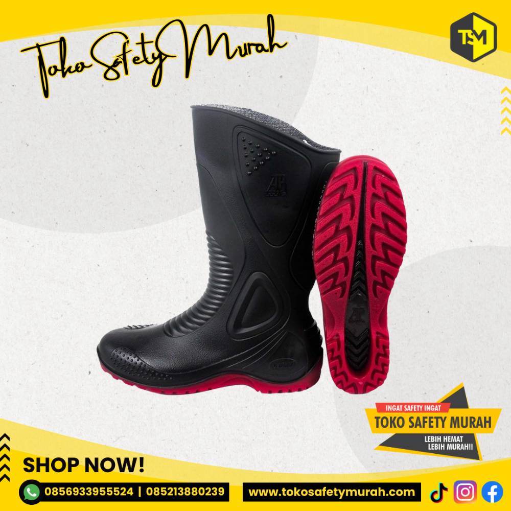 AP Boots Moto 1 Sepatu Boot Biker Karet Merah Hitam Tinggi Murah #Jual Alat Pelindung Diri APD Alat Keselamatan Kerja K3 - Image 3