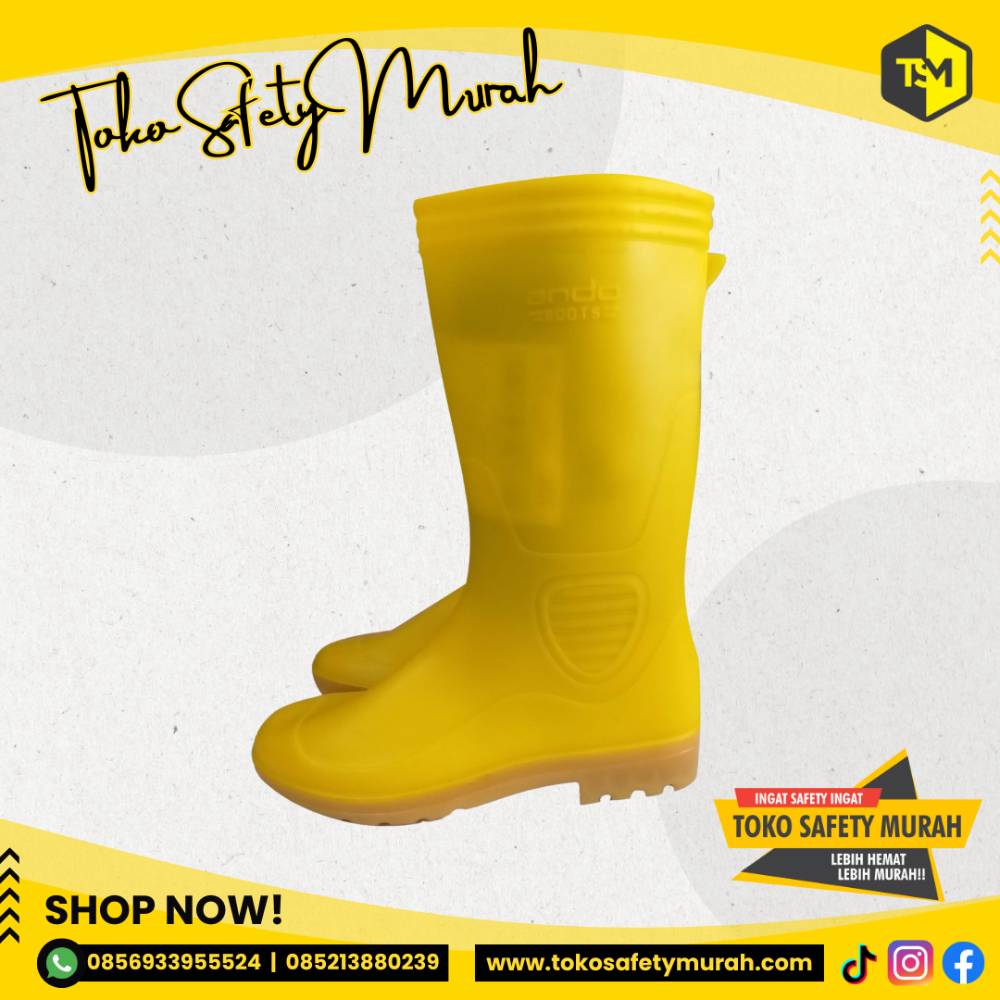 Sepatu Boot Proyek Kerja Tinggi Panjang ANDO Karet Hercules Kuning Yellow #Jual Alat Pelindung Diri APD Alat Keselamatan Kerja K3 - Image 5