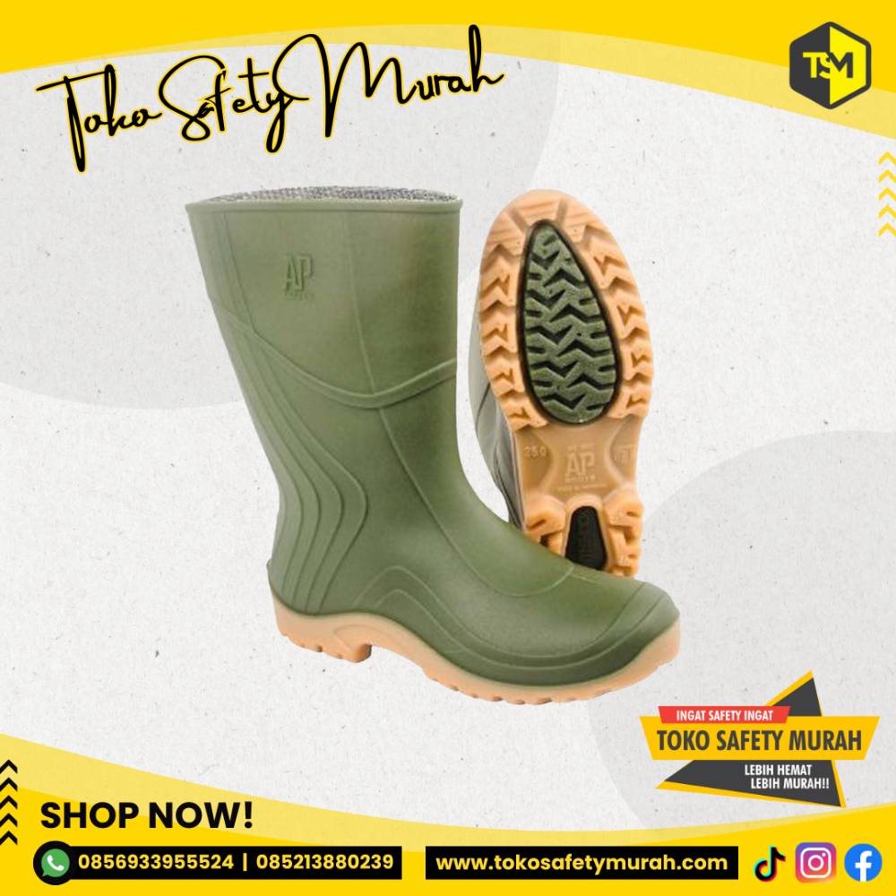 Sepatu Boot Pendek Hijau Sepatu Boot Karet Perkebunan Pertanian Anti Air & Anti Slip AP Boots 2007 - Image 2