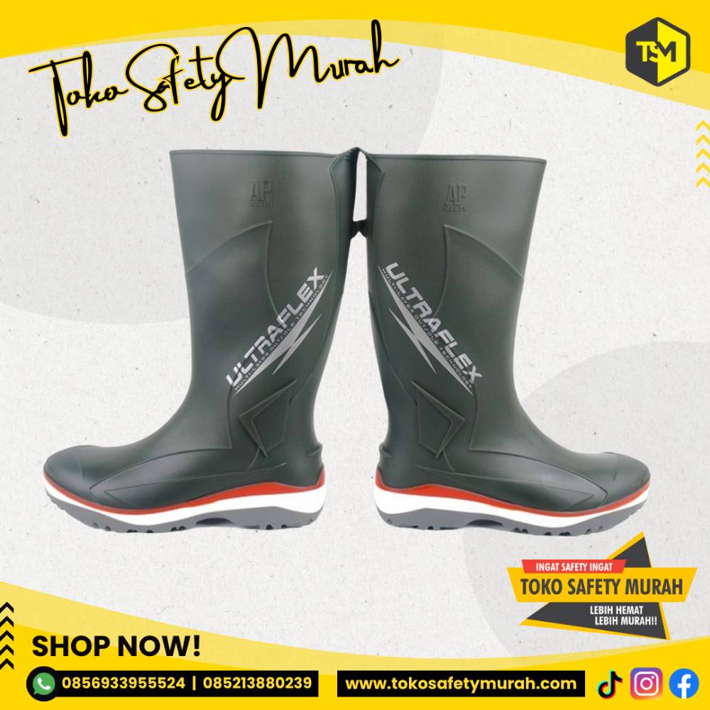 Sepatu AP Boots 2018 Ultraflex Sepatu Boot Karet Hujan Anti Air PVC - Hijau - Image 3