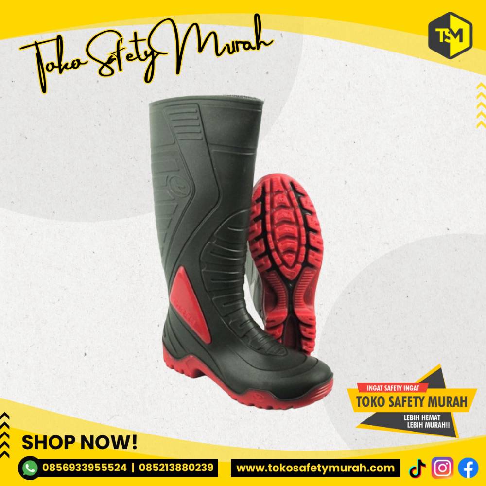 Sepatu Boot Tinggi PVC AP Boots Terra 3 Size 38-42 Merah