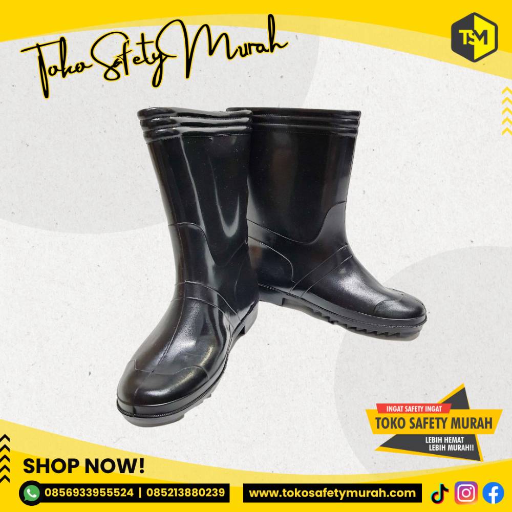 Sepatu Boot Murah JEEP Karet Hitam / PVC Boots Kerja Proyek Tukang Anti Air / Pendek Setengah Betis / APD Grosir - Image 3