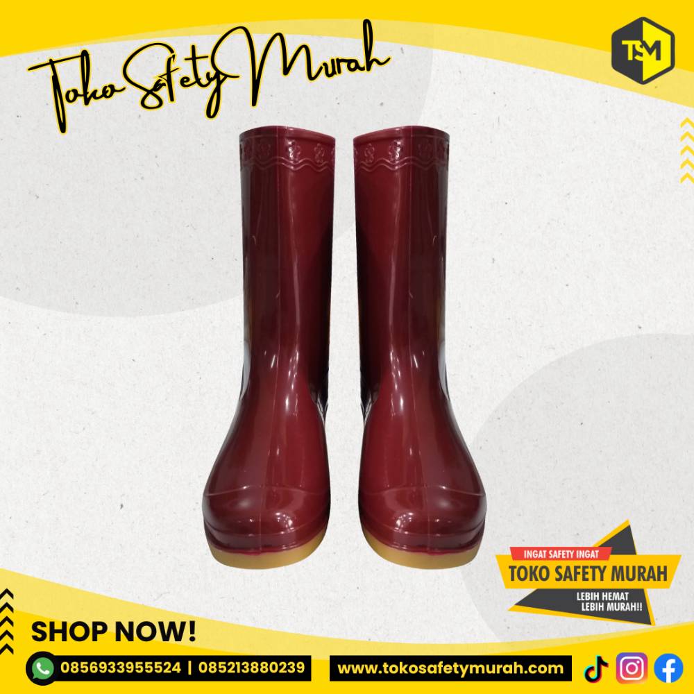 Sepatu Boot Pendek Karet Maroon Size 23-25 Sepatu Boot Pria Wanita PVC - Image 3