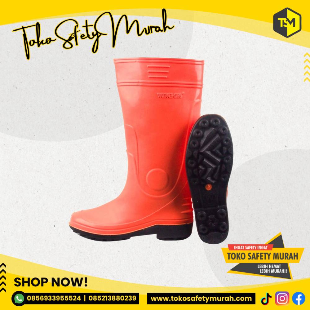 Sepatu Boot Karet Tinggi Orange Sepatu Boot Perikanan / Perkebunan / Pertanian WING ON - Image 3