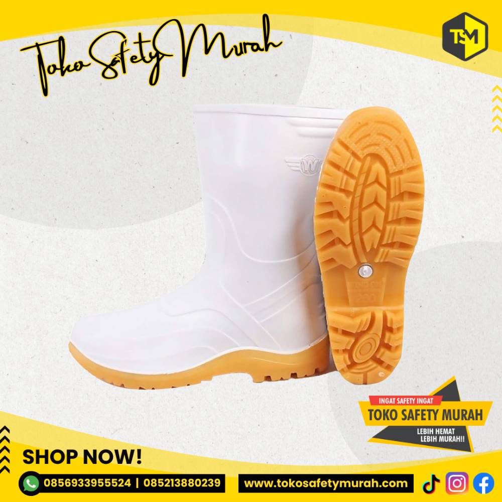 Sepatu Boots Putih Proyek Boot Karet Pendek Anti Air Wing On 8899 - Image 2